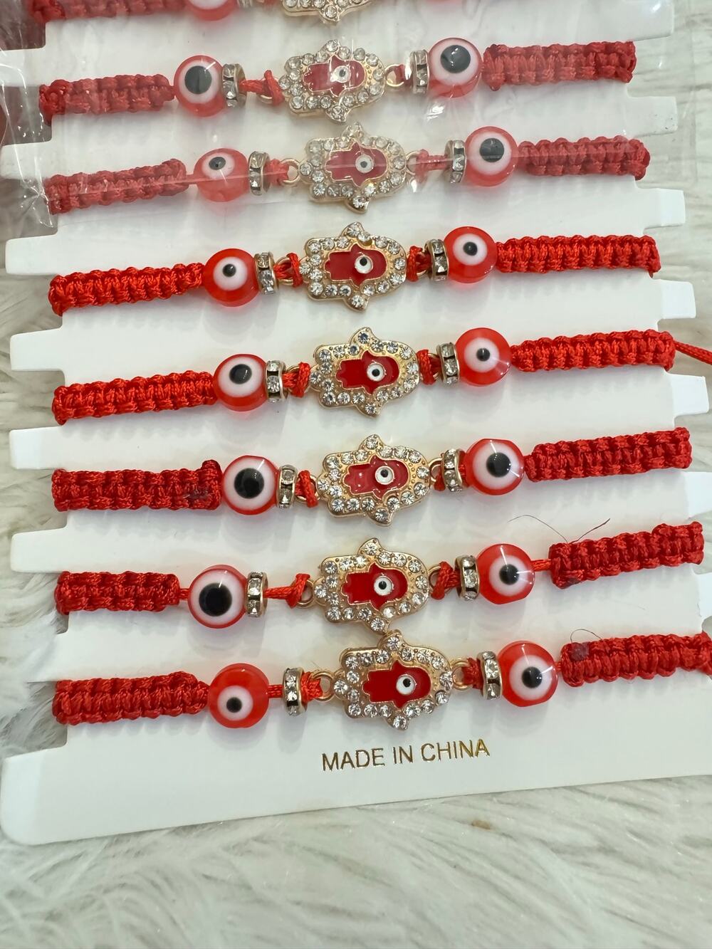 Red Evil Eye Hamsa Bracelets white/black eye beads gold silver accents set of 2